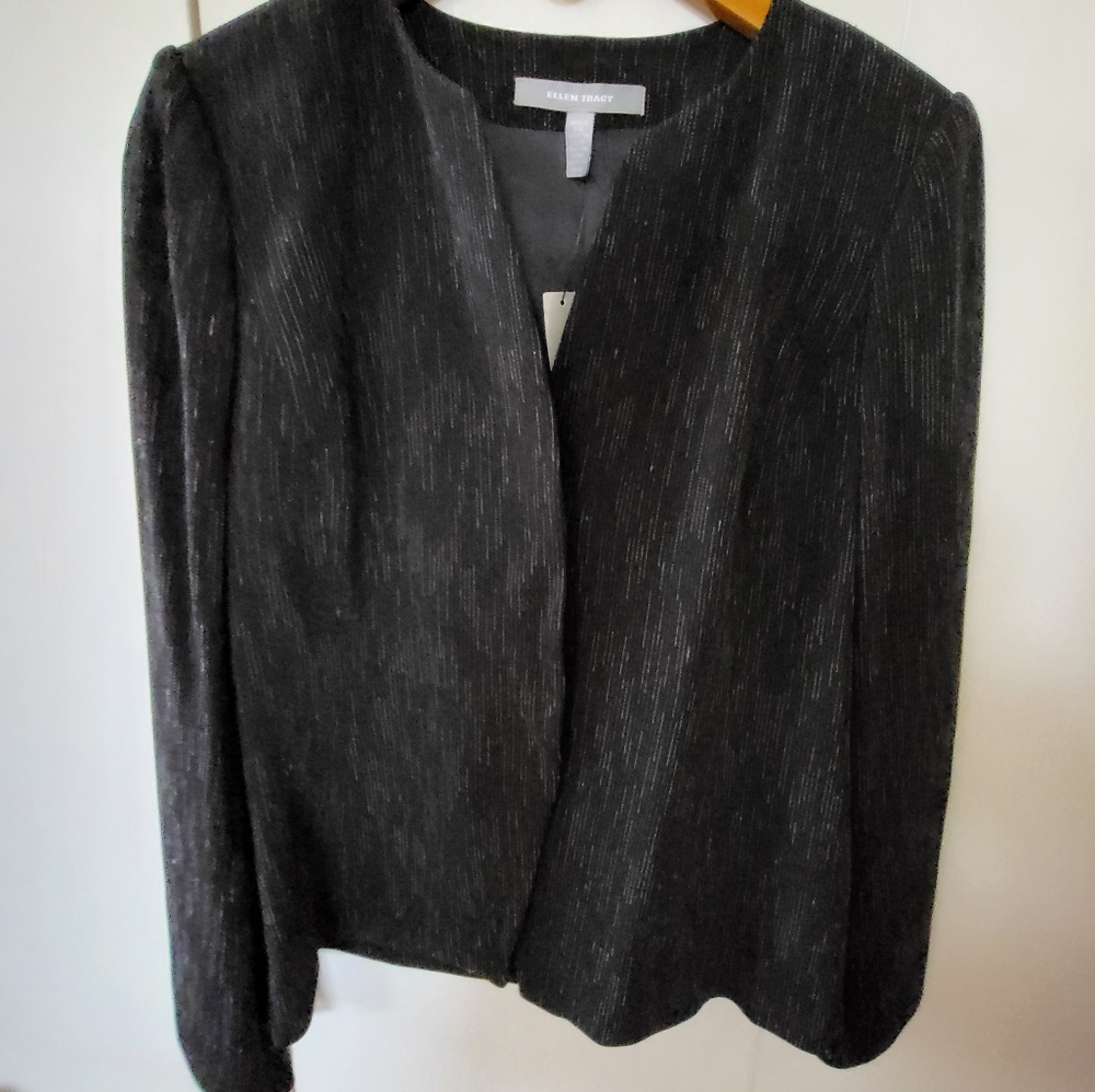NWT Ellen Tracy Shimmer Black/Silver Blazer Jacket Sz 14P